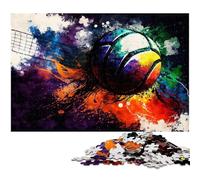 Volleyball Oil Painting 1000 Piece Jigsaw Puzzle cardboard Jigsaw DIY Decoration, Brain Challenge, for Adult, Family, 26X38CM/10.23x14.96inch