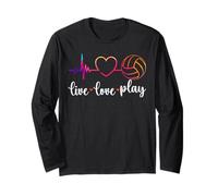 Volleyball Player Team Heartbeat Pulse Rainbow Live Love Long Sleeve T-Shirt