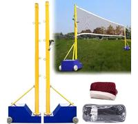Volleyball Poles and Badminton Net Frame, Portable Heavy Duty with Wheels, Adjustable Heights 5-6.9ft, Ideal for Adults and Kids, Perfect for Schools and Outdoor Use