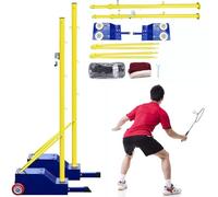 Volleyball Poles Badminton Net Set,with Wheels,Adjustable Height for Indoor & Outdoor Use (Blue)