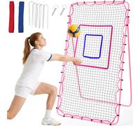 Volleyball Rebounder Net 7x4 ft - Adjustable Bounce Back Training Equipment Softball Rebounder Net for Practicing Spiking Bumping, Multi-Person Lacrosse, Baseball, Football Practicing - Pink
