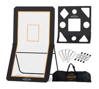 Volleyball Rebounder Net Lacrosse Rebounder - 5 Pitchback Angles - 4x7ft + Bonus Target Lacrosse Net - Neon Target Zone for Rebounder Volleyball Practice Equipment, Pitch Back Baseball Rebounder Net