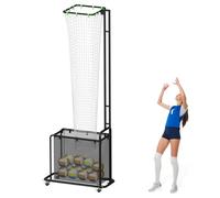 Volleyball Setter Training Equipment, Setting Trainer Net with Target Hoop, 5 Angles Adjustable, Height Adjustable for Serving Spiking Drills System with Ball Collection Bag