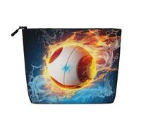 Volleyball with fire and ice Printed Make up Bag Linen Toiletry Bag Personalized Travel Makeup Cosmetic Bag for Women Mom