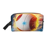 Volleyball with fire and ice Printed Makeup Bag Travel Portable Cosmetic Bag Large Capacity Makeup Case Toiletry Handbag Organiser for Women