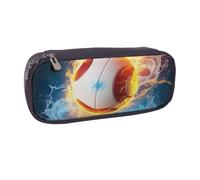 Volleyball with fire and ice Printed Pu Leather Pencil Case Box Flip Pen Bag and Makeup Cosmetic Holder for Girls Boys School Students