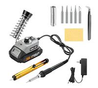 Volltek 20V 2000mAh，Max 70W Cordless Soldering Iron Station Kit w 6 Extra Iron Tips, Lead-Free Solder, Auto Sleep，Adjustable Temperature 200 to 480℃ Solder Iron Stand for Welding and Repairing