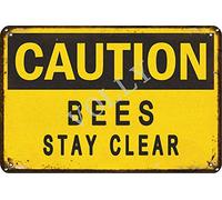 Volly Caution Bees Stay Clear Retro Prevent Glare Classic Chic Fun Art Fashion Metal Wall Decor Tin Sign Suitable For Kitchen Living Room Bar Cafe Decoration