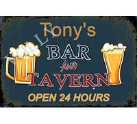 Volly Tony'S Bar And Tavern Open 24 Hours Retro Prevent Glare Classic Chic Fun Art Fashion Metal Wall Decor Tin Sign Suitable For Kitchen Living Room Bar Cafe Decoration