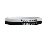 VOLLYOO God Is First Bracelet, GOD IS FIRST IM SECOND Christian Religious Faith Rubber Bracelets Engraved Inspirational Bible Verses Cross Silicone Bracelet For Women Men Gifts, One Size, Silicone, no