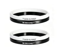 VOLLYOO God Is First Bracelet, GOD IS FIRST IM SECOND Christian Religious Faith Rubber Bracelets Engraved Inspirational Bible Verses Cross Silicone Bracelet For Women Men Gifts, One Size, Silicone, no
