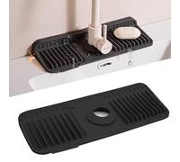 Volminex 6° Slope Kitchen Sink Splash Guard Mat, Silicone Faucet Mat Foldable, Faucet Handle Drip Catcher Tray, Draining Pad Around Tap for Kitchen Bathroom (Black, 37 x 14 cm)