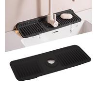 Volminex 6° Slope Kitchen Sink Splash Guard Mat, Silicone Faucet Mat Foldable, Faucet Handle Drip Catcher Tray, Draining Pad Around Tap for Kitchen Bathroom (Black, 45 x 14 cm)
