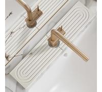 Volminex Diatomite Faucet Mat for Kitchen Sink, Stone Sink Splash Guard Mat, Fast Drying Stone Handle Drip Catcher Tray, Faucet Splash Guard for Kitchen Bathroom Counter (White, 15.7" x 3.9")