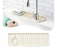 Volminex Silicone Sink Faucet Mat for Single Side, Universal for Left & Right Faucet, Foldable Side Drain Rack, Sink Protector, Tap Draining Mat and Splash Guard for Kitchen (White, 50×15cm)