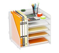 Volmop Desk Organizers and Accessories, 5 Tier Desk Organizer with File Holder, Stackable Letter Tray Storage for Office Supplies, White