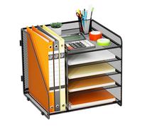 Volmop Desk Organizers and Accessories, 5 Tier Desk Organizer with File Holder, Stackable Letter Tray Storage for Office Supplies, Black