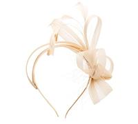 Volnamal feather women's headpiece, one size fits all, with an elegant veil and ribbon design, suitable for royal Ascot weddings, cocktail parties, and (UK, Alpha, One Size, Champagne color)