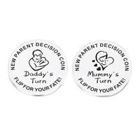 Volnamal Funny Decision Coin for New Parents Stainless Steel (Silver) Flip Coin for Mummy Daddy Ideal Newborn Baby Gifts, Baby Shower Presents for Mum Dad Perfect for Mother's Day Birthday Annivers