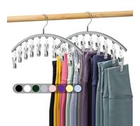 Volnamal Legging Organizer for Closet, Metal Yoga Pants Hanger w/Rubber Coated 2 Pack w/10 Clips Hold 20 Leggings, Hangers Space Saving Hanging Closet Organizer for Closet Organizers and Storage-Gray