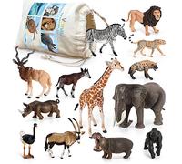 Volnau Safari Animal Figurines Toys 13PCS Africa Figures for Kids Toddlers Christmas Decoration Gift Preschool Educational Zoo Pack Lion Jungle Forest King Set