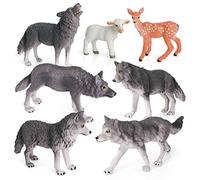 Volnau Wolf Toys Animal Figures 7PCS Figurines Zoo Pack for Toddlers Kids Christmas Decoration Gift Preschool Educational Sheep Jungle Forest Safari Set