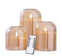 volnyus Gold Glass Flameless Candles with Remote Battery Operated Flickering LED Pillar Candles Real Wax Wick Φ 4" H 4" 5" 6"
