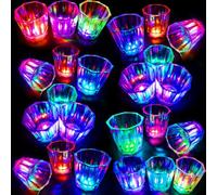 Volpeblu 24 Pack LED Light Up Shot Glasses - Glow in the Dark Reusable Plastic Party Cups with Flashing Lights, 2OZ for Adults Birthday Christmas Halloween Bar Easter (Party Favors Supplies)