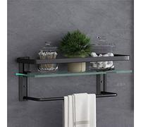 VOLPONE Bathroom Glass Shelf with Towel Bar Black Bathroom Shelf Wall Mount Rustproof Bathroom Wall Organizer Towel Rails1 Tier (Black)