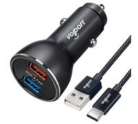 volport 39W Fast Dual USB Car Charger - Metal Rapid LED Light Adapter Support Quick Charge Port with 3.3ft USB C Braided Charging Cable Cord for iPhone 16 15 14 13 12 Series Samsung Google LG