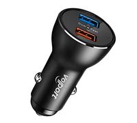 volport Dual USB Car Charger: 39W All-Metal Cigarette Lighter Adapter - Black Mini Car Charging with 2 Quick Charge 3.0 USB Port for iPhone Samsung Galaxy LG Google Pixel Moto Phone