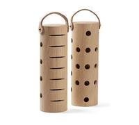 VOLT Tube Shaker Set Percussion Wood-Shaker Caxixi Hybrid Instrument for innovative sounds (15 x 5 cm, beech wood, leather holding strap, bag included), brown