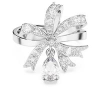 Volta cocktail ring, Bow, White, Rhodium plated