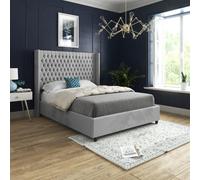 Volta Straight Winged Upholstered Soft Velvet Bed Frame - Grey