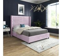 Volta Straight Winged Upholstered Soft Velvet Pink Bed Frame