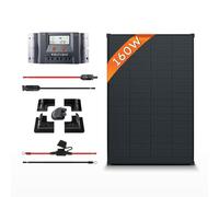 VOLTANIC 160W Solar Panel Kit | 1PC 160W All-Black Monocrystalline, MPPT Controller | Ideal for 12V Volt Off-Grid Systems | Includes Cables & No-Drill ABS Motorhome/Narrowboat Mounts