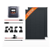 VOLTANIC 320W Solar Panel Kit | 2PC 160W All-Black Monocrystalline, MPPT Controller | Ideal for 12V/24V Off-Grid Systems | Includes Cables & No-Drill ABS Motorhome/Narrowboat Mounts