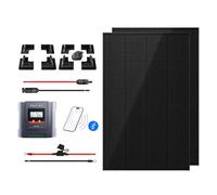 VOLTANIC 400W Solar Panel Kit | 2PC 200W All-Black Monocrystalline, MPPT Controller | Ideal for 12V/24V Off-Grid Systems | Includes Cables & No-Drill ABS Motorhome/Narrowboat Mounts