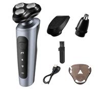 Voltgroom Electric Shaver Multi Functional Grooming Kit 9D Rotary Shaving Head Waterproof Trimmer Nose Hair Tool Facial Care Brush for Daily Personal Care and Travel (Silver)