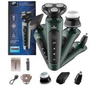 Voltgroom - Voltgroom Electric Shaver, Voltgroom Electric Razor, Four Interchangeable Attachments, Three Rotating Blades, Fully Washable, USB Rechargeable, for All Facial, Nose, Ear Hair (Green)