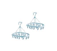 VOLTICO 2 Pack Air Dryer Hanger Drying Rack for Socks Peg Hanger with 20 Clips Plastic Clothes Hanging Rack for Indoor Outdoor Laundry Use (BLUE)
