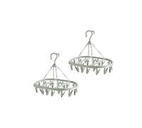 VOLTICO 2 Pack Air Dryer Hanger Drying Rack for Socks Peg Hanger with 20 Clips Plastic Clothes Hanging Rack for Indoor Outdoor Laundry Use (GREEN)