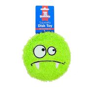VOLTICO 2 Pack Plush Dog Toys with Squeaky Sound 16cm Soft Disk Design Assorted Colors and Fun Faces for Interactive Play (GREEN)