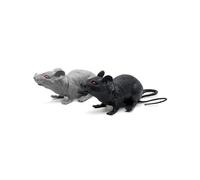 VOLTICO 2PK Halloween Rubber Rat Decoration - Creepy Realistic Black or Grey Mouse Prop, 23cm Scary Rat Figurine for Haunted House, Party & Indoor Outdoor Spooky Decor
