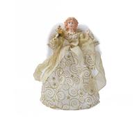 voltico Angel Christmas Tree Topper 30cm (12 Inch), Gold/Silver/Red - Crystal-Layered Sparkle, Detailed Face & Wings, Embroidered Gown, Easy to Install, PVC & Fabric - Christmas Decor (Gold)