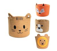 VOLTICO Animal Cotton Rope Toy Basket, 30x30cm Foldable Woven Baby Storage Basket,Kallax Compatible,Versatile Storage Boxes for Nursery Organization (CAT)