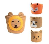 VOLTICO Animal Cotton Rope Toy Basket, 30x30cm Foldable Woven Baby Storage Basket,Kallax Compatible,Versatile Storage Boxes for Nursery Organization (LION)