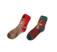 VOLTICO Christmas Ladies Snuggle Sock 2 Pack - Fluffy Bed Socks for Women, Reindeer & Gingerbread Designs, One Size Cosy Winter Lounge Socks, Super Soft Warm Gift & Stocking Filler (2 Pairs)