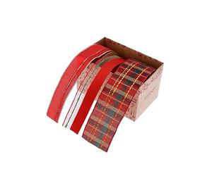 Voltico Mixed Christmas Wrapping Ribbon Set 3 Pack Gift Wrapping&Craft Ribbon for Xmas Decoration,Wreath Making,Bows,DIY Projects-Red&Green Premium Wired Ribbons 2-3M Each (Red Ribbon)