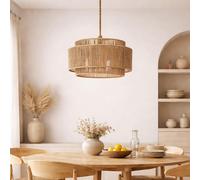 Voltico Rattan Lampshade Pendant Light Shade 32cm Handwoven Wicker Ceiling Shade Boho Natural Rope Dome Lampshade for Living Room Bedroom Dining Room Easy Fit